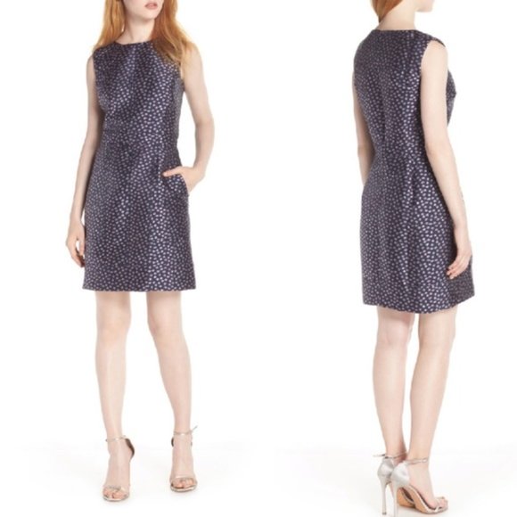 J.Crew Navy Metallic Sheath Dress 4 - Picture 1 of 8